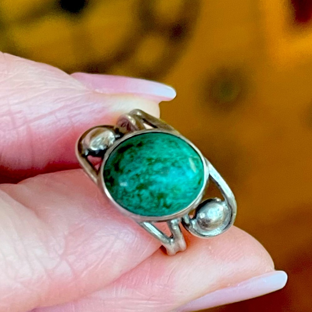 Sterling Silver Chrysocolla Cabochon Ring — Size 5
